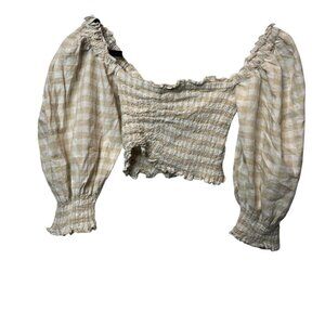 Olivaceous Cropped Smocked Plaid Top – Size Large